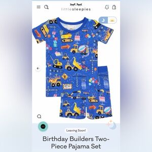 NEW Little Sleepies Birthday Builders Blue Short Sleeve Shorts Pajama Set Sz 5/6
